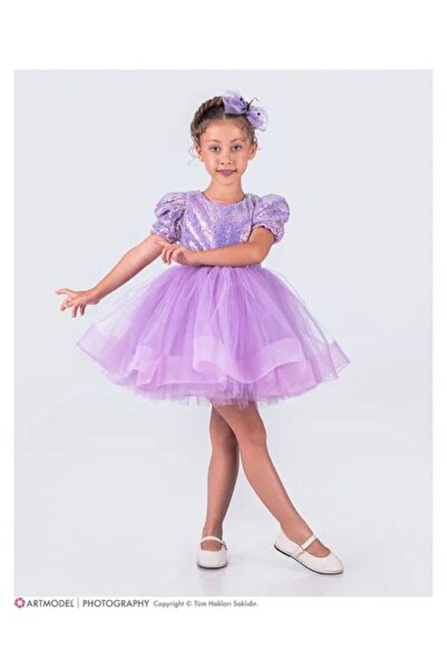 Esterella Φόρεμα Kikidi με κοντό μανίκι με παγιέτες για κορίτσια με φούστα Tu...