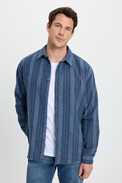 Tudors Men's Relax Fit Comfortable Cut Sports Collar Striped Lumberjack Shirt