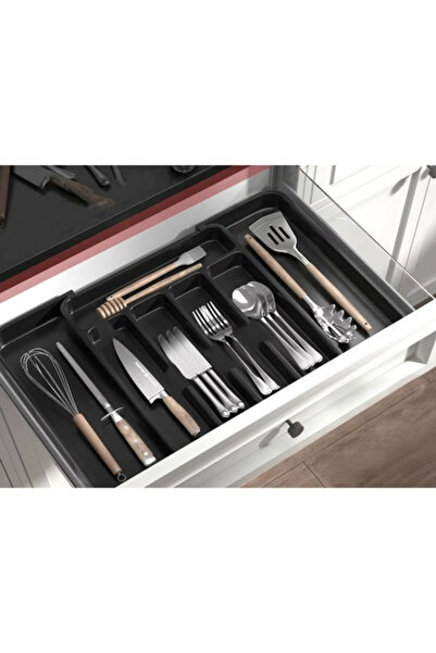 Ruhhy Organizator tacamuri extensibil pentru sertar, Culoare negru, 5-7 compa...