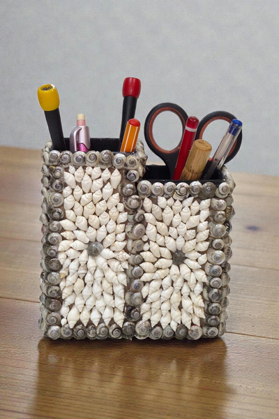 Pozitif Doğal Taş Desktop Pen Holder Made of Real Seashells K8