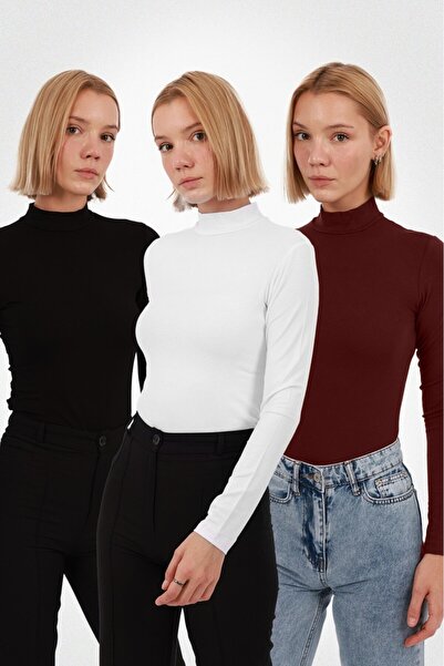 Ventuno Giyim 3-Piece Advantage Set Women's Long Sleeve Half Turtleneck Bodysuit