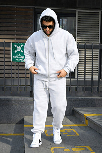 YAKAMEL Ανδρικό σετ φόρμας με φερμουάρ και καπέλο, 3 κλωστών, ριγέ