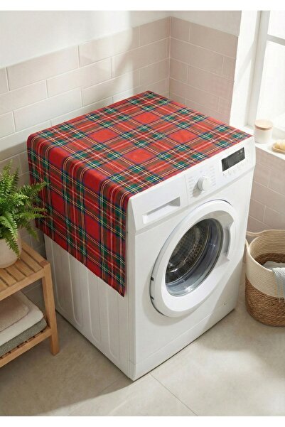 MiniStand Scottish Plaid Red Washing Machine Cover 50X100 cm Thin Fabric Deco...