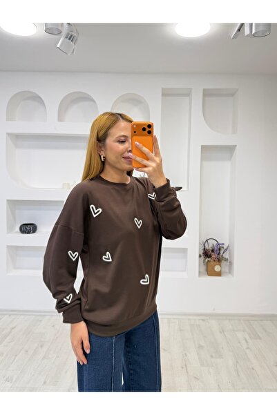 İrka Moda Modal Kumaş Kalp Nakışlı Sweat