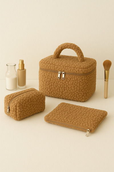 Paris Home Makeup and Accessory Bag Set - 3-Piece Soft Textured Organizer Ted...