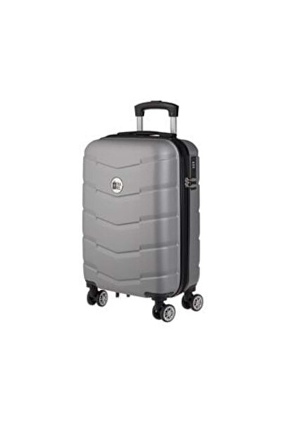 Jumbo Gray Metallic Suitcase - Trolley with Relief Stripes 33 L
