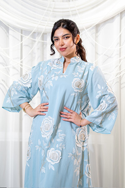 Hasnaa Abaya Ramadan jalabiya with white rose embroidery
