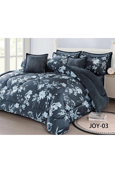 Moon طقم مفرش 6 قطع نفرين شتوي حشوة وسط مخمل ناعم مع فرو سادة ذو وجهين خامة م...