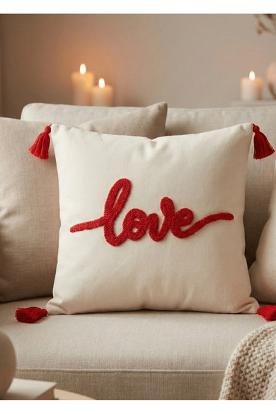 Destiva Home Kırmızı Love Punch Nakışlı Kırlent Kılıfı – 14 Şubat Özel Romant...