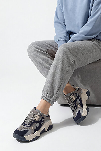 Marjin Women's High Sole Sneaker Lace-Up Sports Shoes Edisa Navy Blue