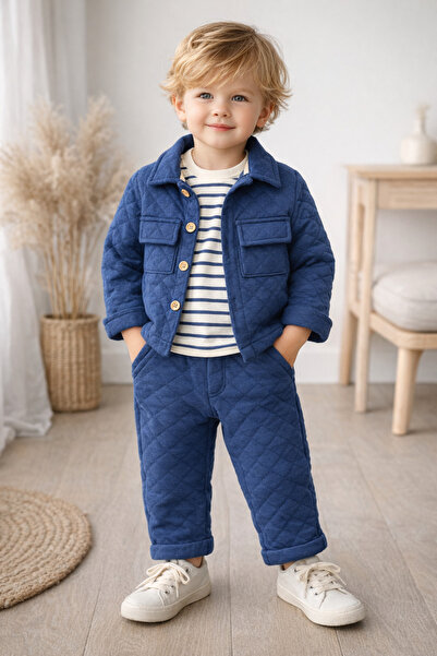 Uğur bebe Baby Boy Quilted Jacket Set |   Pants with Pockets & Striped Sweats...
