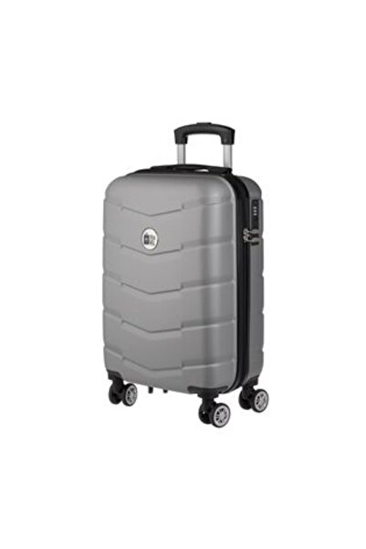 Jumbo Metallic Gray Suitcase - Trolley with Relief Stripes 58 L