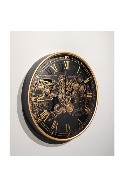 Store Metal Çark Detaylı Duvar Saati 60x60 cm Büyük Dekoratif Tasarım Saat