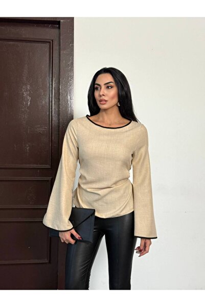 Freya Kadın Bağlamalı İspanyol Kol Keten Bluz