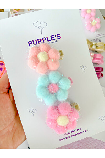 PURPLE'S BİR TUTAM MUTLULUK Handmade Design 3-Piece Glittery Soft Colored Pom...