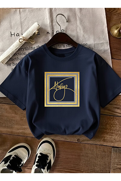 caddekombin Women's Always Slogan Gold Framed Navy Blue T-Shirt