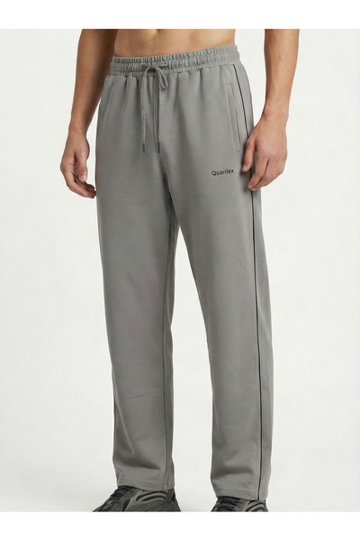 Quanlex Gray Combed Cotton Piped Baggy Sweatpants Soft Lycra Fabric Zipper Po...