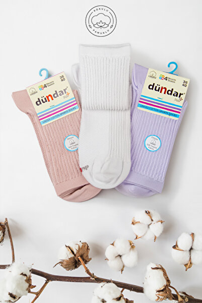 Dündar Women's 4-Season Colorful Scented Cotton Stitch-Free 3-Piece Socks Set