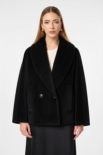 NEW JOURNAL Palton negru din pene de găină guler petrecut pentru femei AYR2257