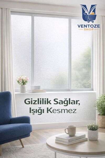 Ventoze Kendinden Yapışkanlı Dekoratif Cam Kaplama | Buzlu Cam Filmi UV Engel...
