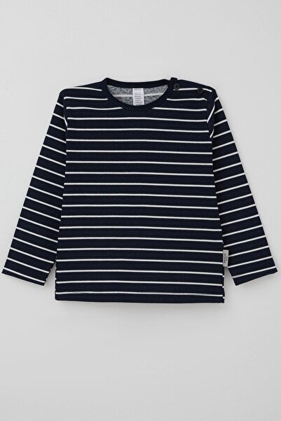 Breeze Baby Boy Long Sleeve T-Shirt Placket Striped 9 Months-3 Years, Navy Blue
