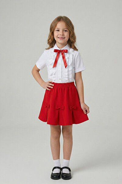 FATELLA Girl's Red Bow Ruffle Detailed Shirt Ribbon Skirt April 23 October 29...
