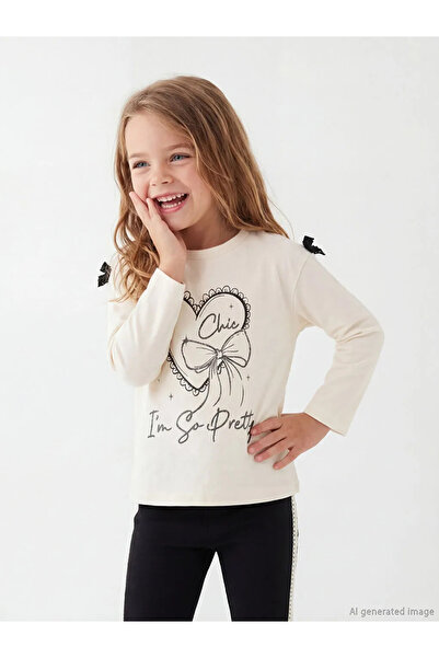 LC Waikiki LCW Kids Екру велосипеден комплект за момичета с принт на врата