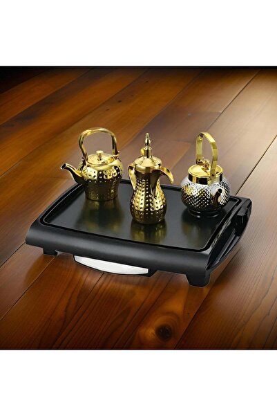 LC طقم فاخر للقهوة والشاي العربي مع سخان كهربائي - ستانلس ستيل ذهبي