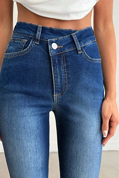 StreetWear Outlet Women's Flared Jeans, High Waist, Asymmetric Closure