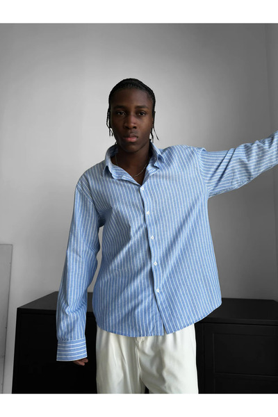 elkumoda Men's Oversized Striped Shirt Linen Blend Comfortable Fit Long Sleev...