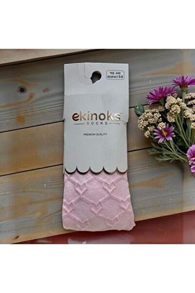 Ekinoks Heart Patterned Seamless Cotton Girls' Tights Pink