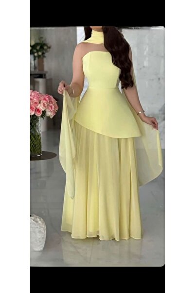 STYLENOVA Elegant soft lemon-colored evening dress