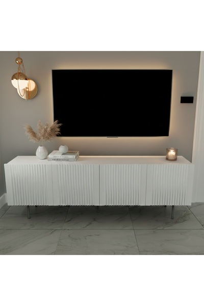 KONKRE TASARIM Mdflam Luna Tv Ünitesi&Konsol Beyaz 160x36x55h cm