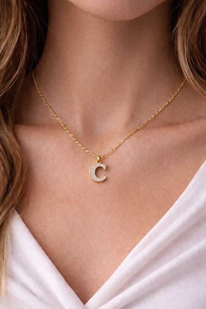 DASEMURA 316L Çelik Gold Renk Zirkon Taşlı Harf Kolye - Kişiye Özel İsim Baş ...