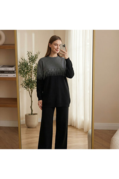 PALME D'OR Women's Double Color Glitter Knitwear Trouser Set