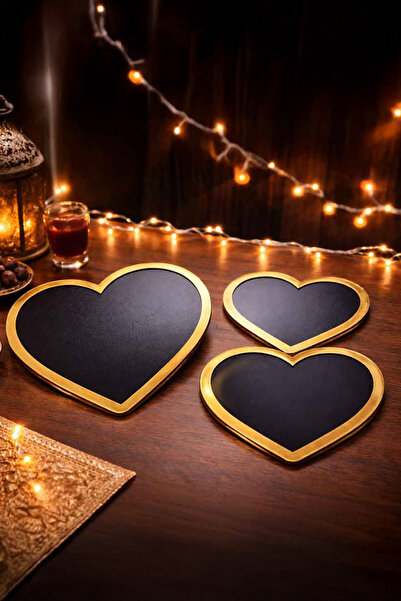 MUSK STORE 3-Piece Heart-Shaped Thin Wooden Plate Black 24 + 19 + 14cm