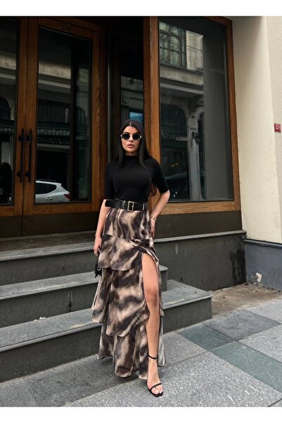 Kedi Fashion Kemerli yırtmaçlı etek