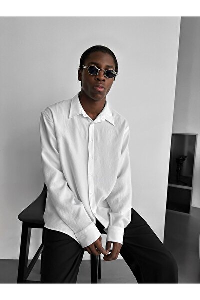 elkumoda Men's Oversized Plain Linen Blend Shirt Comfortable Fit Long Sleeve ...