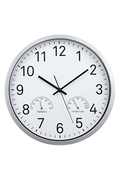 OEM Ceas de Perete de Culoare Argintie cu Statie Meteo Ø34 centimetri