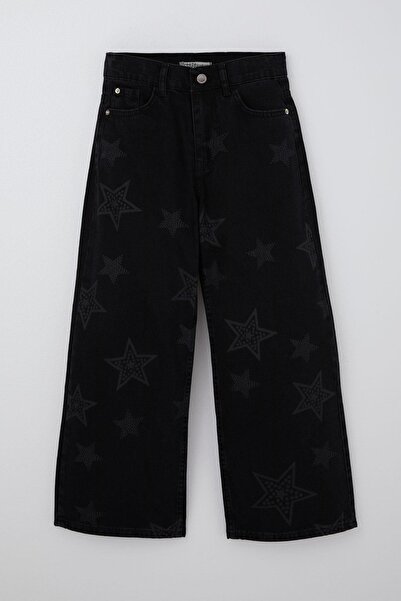 Breeze Girl's Jean Pants Star Printed Zippered Buttoned 10-14 Years, Black