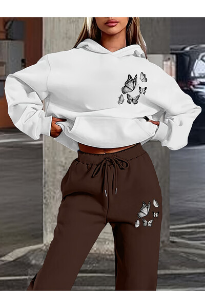 PENTHİLUS Kelebek Printed Oversized Tracksuit Set - Oversized 3-Thread Double...