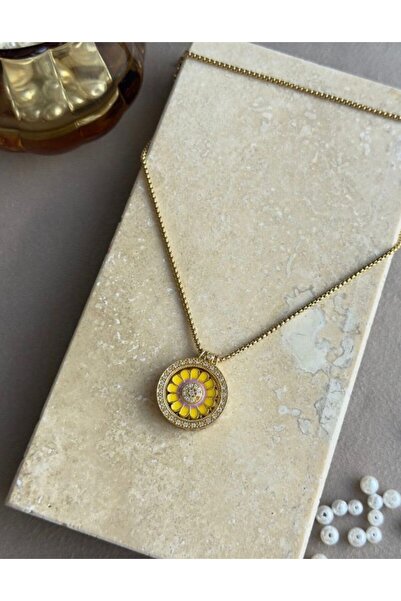 Haziran قلادة نسائية من الفولاذ مع حجر البابونج (شكل كبير) 60 سم