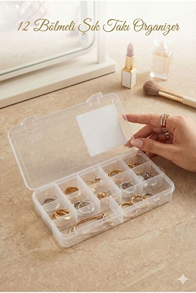 Reona 12 Bölmeli Kapaklı Şık Takı Organizeri | Çok Amaçlı Yüzük, Küpe, Kolye ...