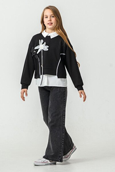 Minigimin Cicileri 3D Flower Detailed 3-Piece Girls' Set - Black