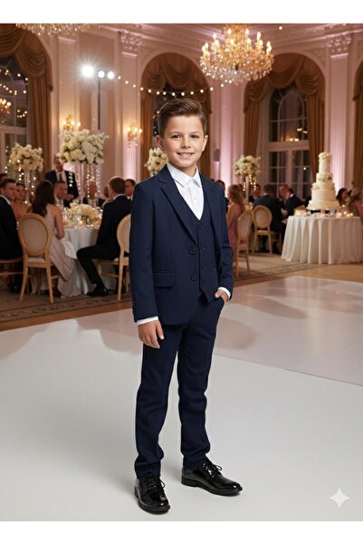 GülMiniks Erkek Çocuk Düğün & Davet ve Damatlık Yelekli Ceketli Slim Fit 4 Lü...