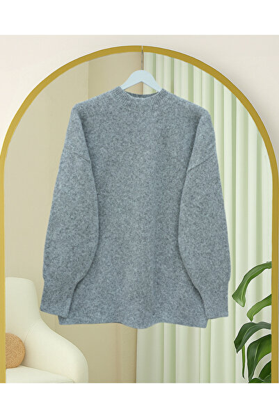 Modamorfo Half-Throated Soft Casual Knit Sweater - Gray