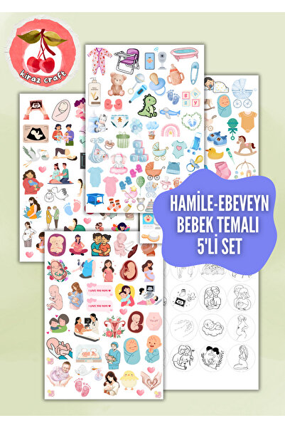 Kiraz Craft Hamile & Ebeveyn Bebek Sticker Seti 5’li Bullet Journal & Planner...