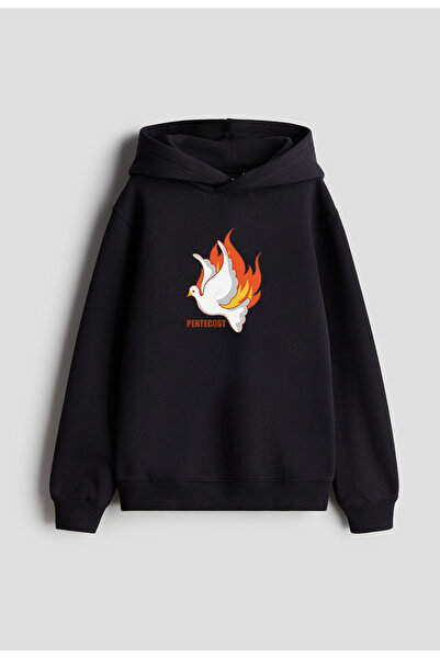 MODA هامسين يورتوس بنتيكوست مطبوع سويت شيرت أسود للأطفال والرجال والنساء بقلنسوة