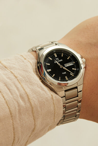 Belonni Men's Wristwatch with Calendar Black Dial Stainless Steel Case Steel ...