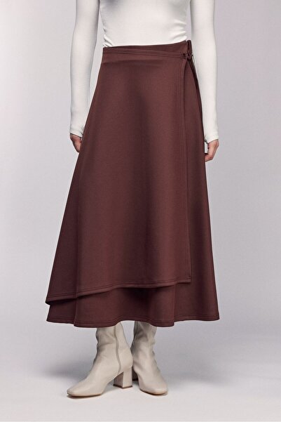 Saade talie înaltă Fusta scuba cu aspect stratificat și șireturi